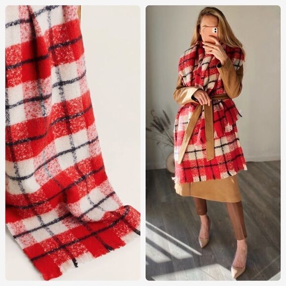 Mango Plaid Scarf Blanket New - Picture 1 of 4